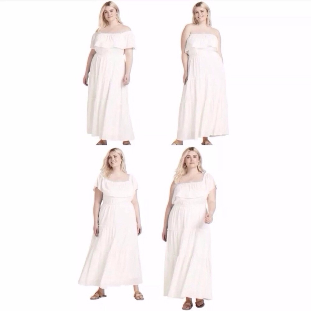 Lane Bryant 14/16 White Multi-Way Shoulder Tiered Maxi Dress Cottagecore NEW